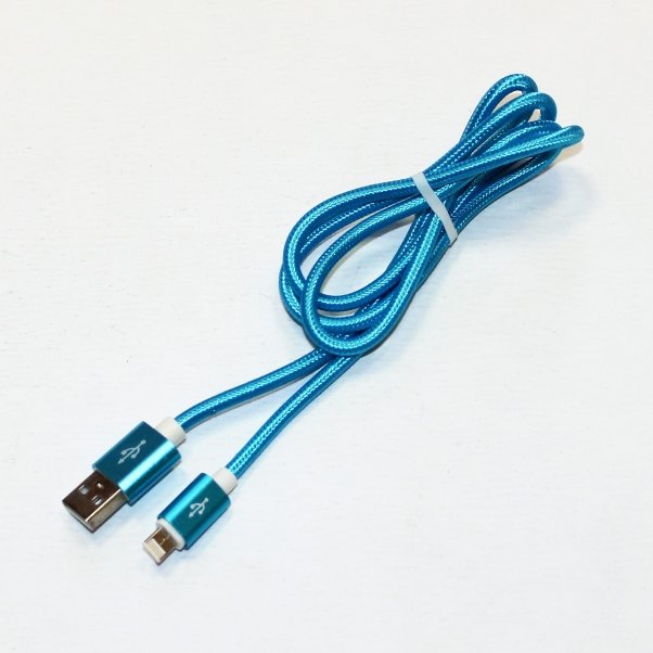 Кабель USB 2 в 1 (MicroUSB + iPhone 5) ЕДИНЫЙ ШТЕКЕР голубой