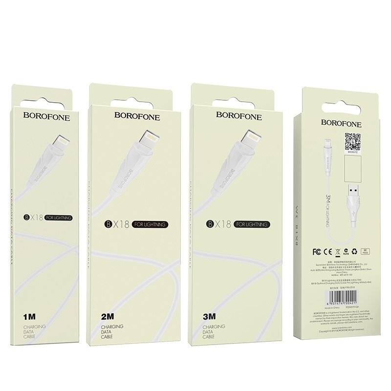 Кабель USB - Lightning Borofone BX18 Optimal, 2.4A, 1 метр, белый