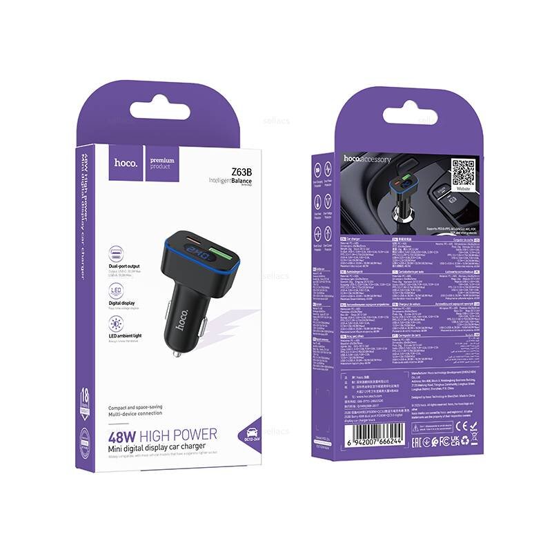 АЗУ HOCO Z63B, 1*PD30W + 1*USB QC3.0 18W, Max 48W, Display, black