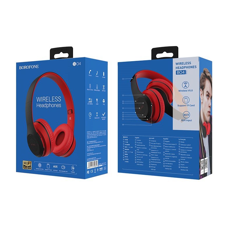 Гарнитура Bluetooth  BOROFONE BO4 Charming, полноразмерная, красная*