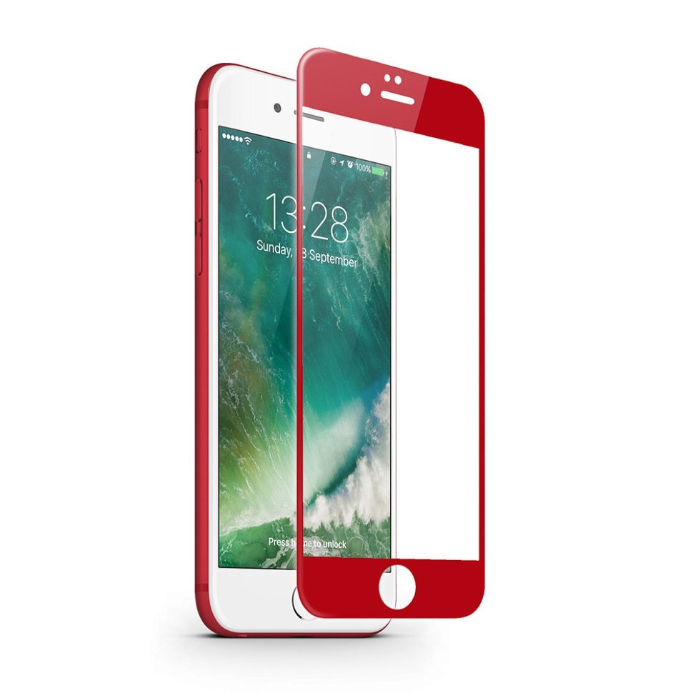 Стекло защитное 4D на дисплей iPhone 7 красное