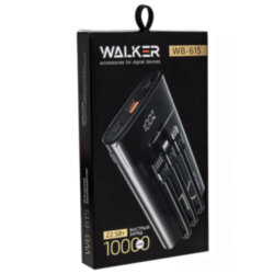 ЗУ Power Bank WALKER WB-615 10000mAh, QC3.0 + PD22.5W + 3 встроенных кабеля, черное