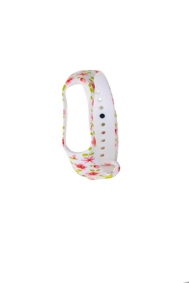 Ремешок силиконовый для Xiaomi Mi Band 3/4 принт Цветы (красно-белый)