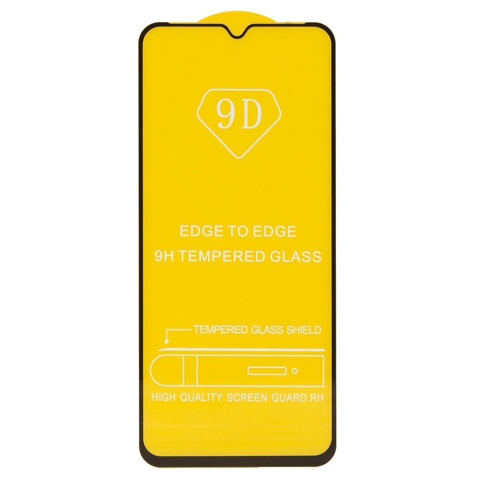Стекло 9D "Full glue" с рамкой для Realme C33 черное, тех.упаковка (желтая подложка)