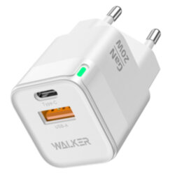 Сетевой адаптер WALKER WH-42 GaN 2 разъема Type-C PD20W и USB QC3.0, белый