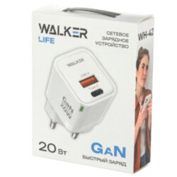 Сетевой адаптер WALKER WH-42 GaN 1*Type-C PD20W + 1*USB QC3.0 18W, белый
