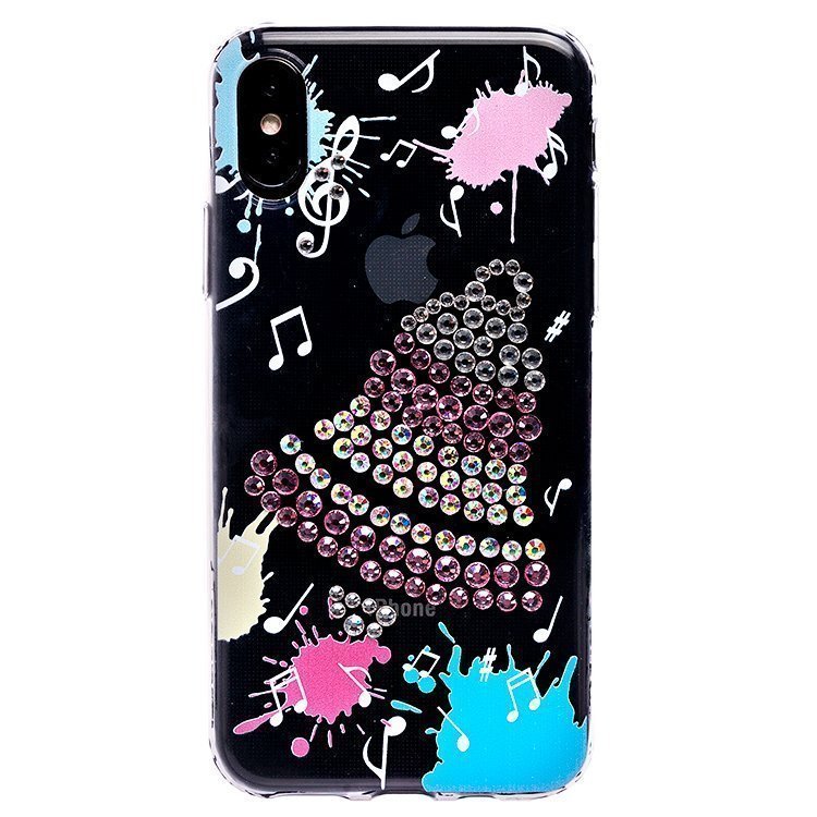 Накладка SC085 Новогодняя со стразами iPhone X/XS (005) розовый