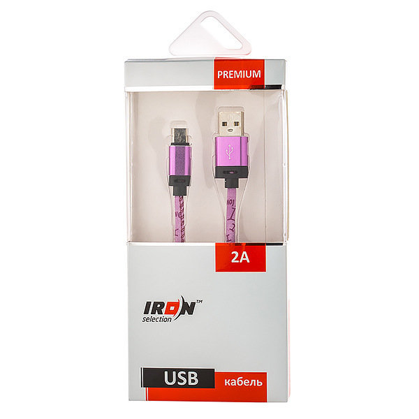 Кабель USB - Type-C IRON Selection PREMIUM 2A прорезиненный с рисунком фиолетовый