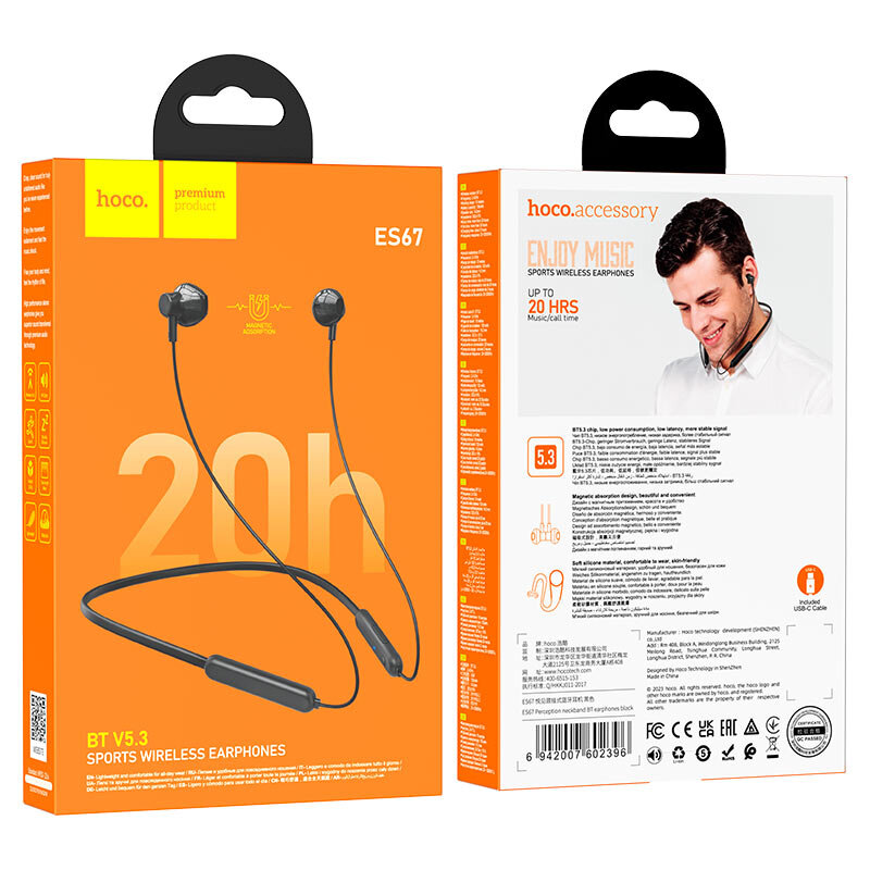 Гарнитура HOCO ES67 Sports Bluetooth 5.3, Sport вакуумная, черная