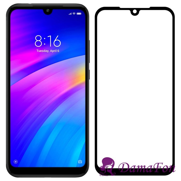 Стекло 2,5D "Full glue" с рамкой для Xiaomi Redmi 7 черное, Krutoff