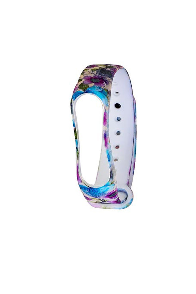 Ремешок силиконовый для Xiaomi Mi Band 3/4 принт Цветы (фиолетово-голубой)