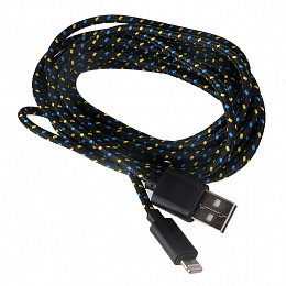 USB кабель на iPhone 5 ткань 3,0 метра черный