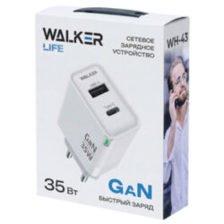 Сетевой адаптер WALKER WH-43 GaN 1*Type-C PD33W + 1*USB QC3.0 18W, белый