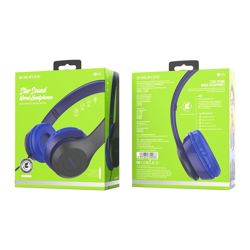 Гарнитура BOROFONE BO5 Star Sound, полноразмерная, синяя