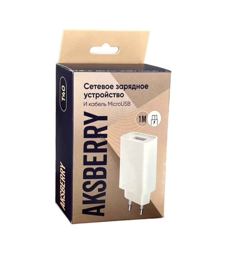 СЗУ Aksberry T40 с 1USB, 2.4A + кабель Lightning, белое