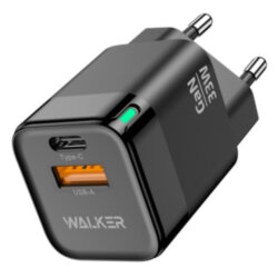Сетевой адаптер WALKER WH-43 GaN 2 разъема Type-C PD33W и USB QC3.0, черный