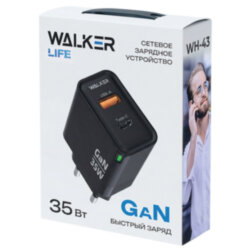 Сетевой адаптер WALKER WH-43 GaN 1*Type-C PD33W + 1*USB QC3.0 18W, черный