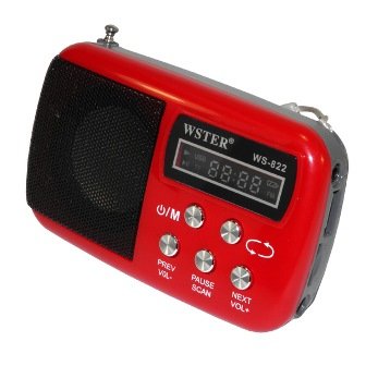 FM-проигрыватель WS-822 1 динамик (TF+FM+USB+дисплей) красный