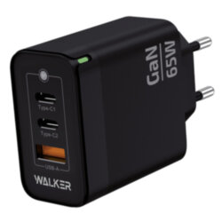 Сетевой адаптер WALKER WH-45 GaN 2*Type-C PD65W и PD30W + 1*USB QC3.0 18W, черный