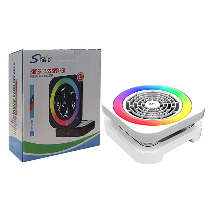 Колонка ZQS1456, Bluetooth, 24 см, подсветка, вентилятор, белая