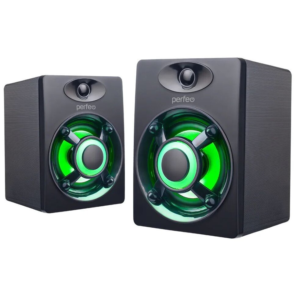 Колонки для компьютера Perfeo Oreol 2.0, мощность 2х3 Вт, USB, LED подсветка 7цв., черные