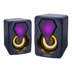 Колонки для компьютера Perfeo Shine 2.0, мощность 2х3 Вт, USB, Game Design, с подсветкой, черные