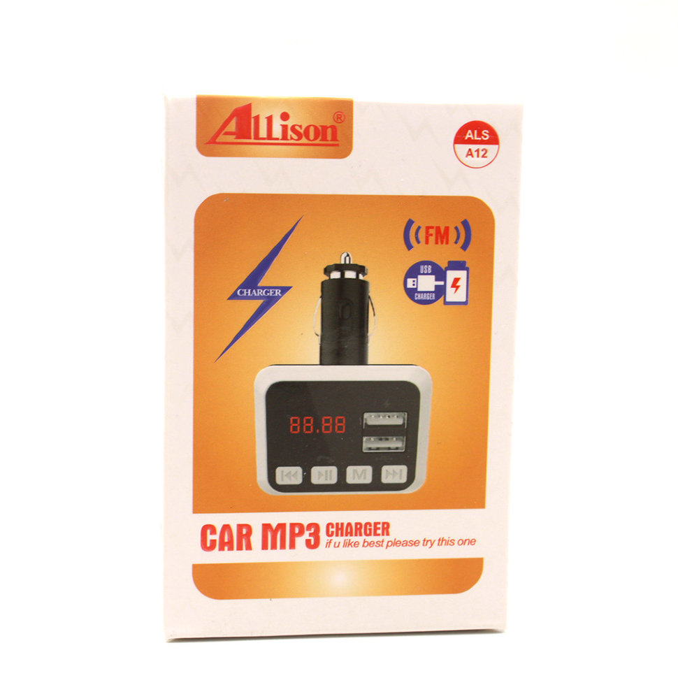 FM-модулятор MicroSD/2 USB/AUX/пульт ALS-A12 черно-белый