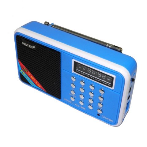 FM-проигрыватель WS-968 1 динамик (TF+FM+USB+дисплей) синий