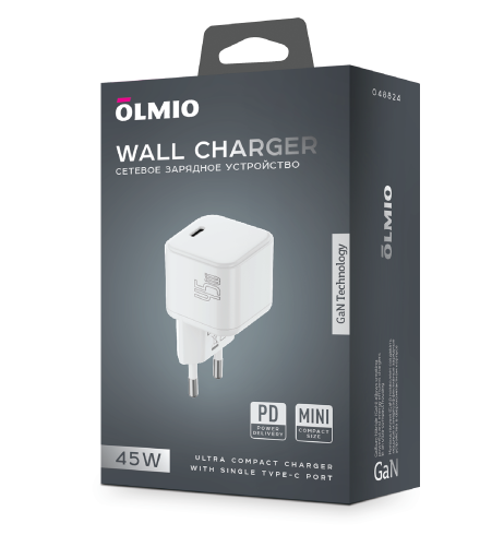 СЗУ Olmio 1*Type-C PD45W PPS, Mini GaN, белое