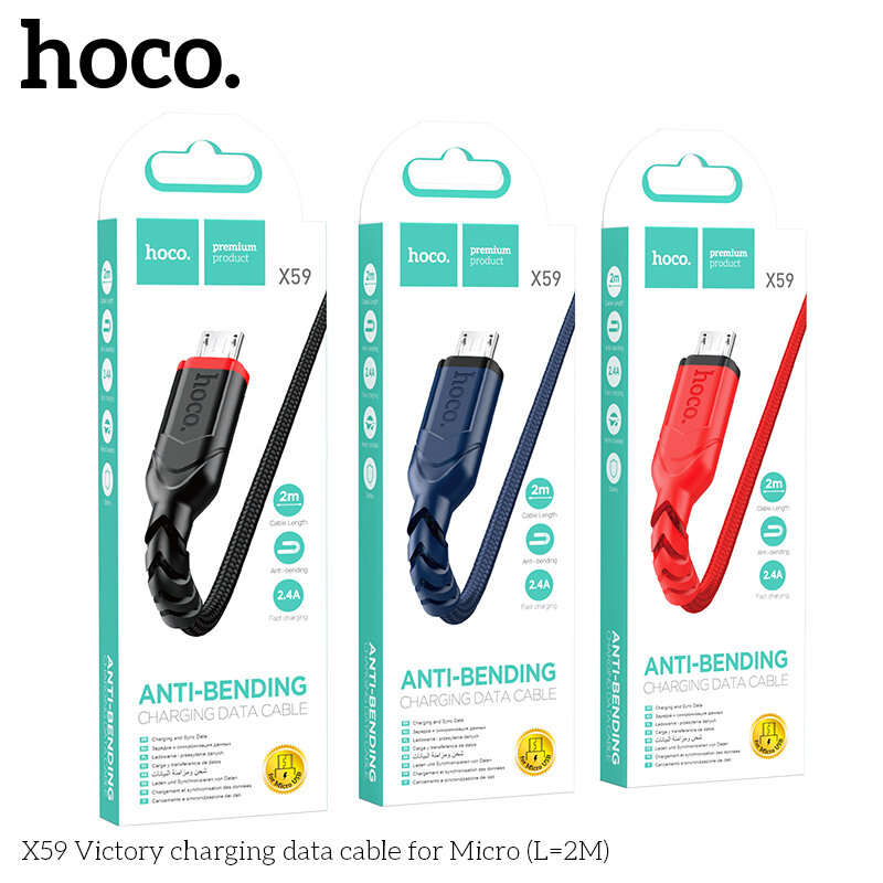 Кабель USB - MicroUSB HOCO X59 Victory 2.4A, 2 метра, синий