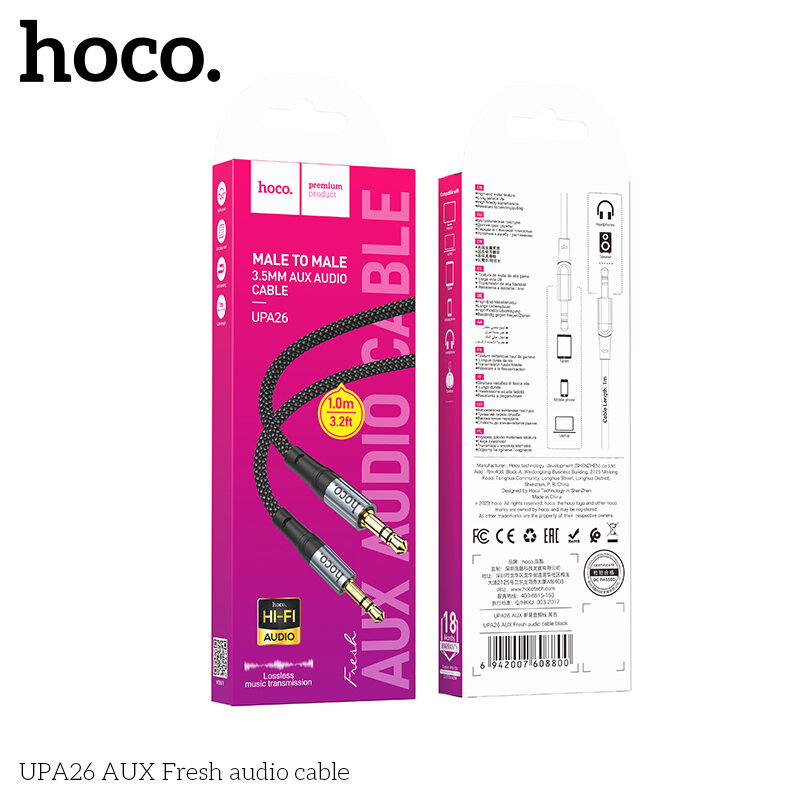 AUX кабель 3,5 * 3.5 HOCO UPA26, 1 метр, черный