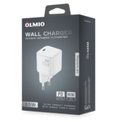 СЗУ Olmio 1*Type-C PD65W PPS, AVS, Mini GaN, белое