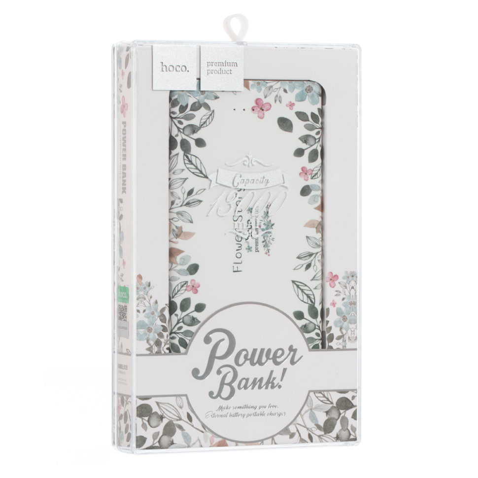 Внешнее ЗУ Power Bank HOCO B12F Flower story 13000mAh Li-pol белое (пластиковая коробка с трещиной)