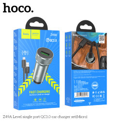 АЗУ HOCO Z49A, 1*USB QC3.0 + кабель MicroUSB, удлиненный металлический корпус, серое