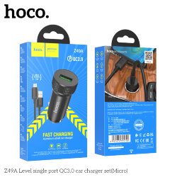 АЗУ HOCO Z49A, 1*USB QC3.0 + кабель MicroUSB, удлиненный металлический корпус, черное