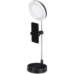 Кольцевая лампа для селфи G4 (диаметр 17 см) с зеркалом на подставке (высота 31-50 см)