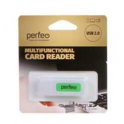 Card reader Perfeo SD/MMC+MicroSD+MS+M2 (PF-VI-R021) бело-зеленый