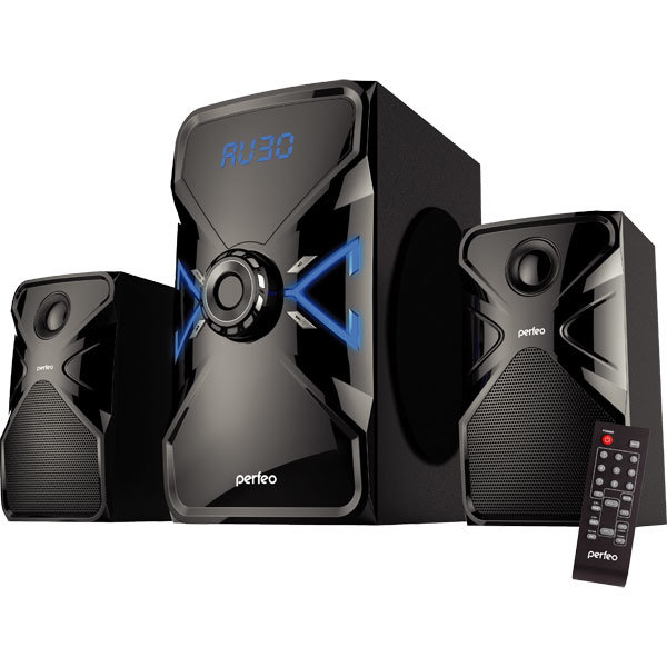 Колонки для компьютера Perfeo PF-167C-BL "X-Tech" 2.1, Bluetooth, FM-тюнер, USB/SD, черные