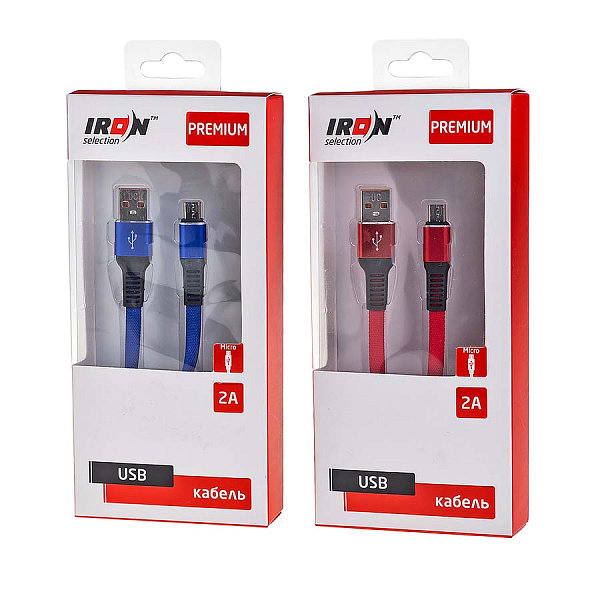 Кабель USB - MicroUSB Iron Selection PREMIUM ZT-09m 2A текстиль плоский красный