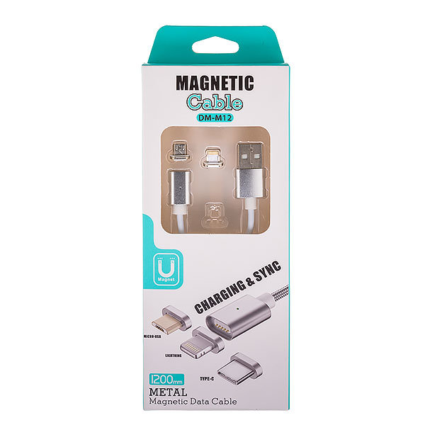 Кабель USB МАГНИТНЫЙ 2 в 1 DINAMI DM-M12 (MicroUSB - iPhone 5) 2A 1.2m бело-серебристый