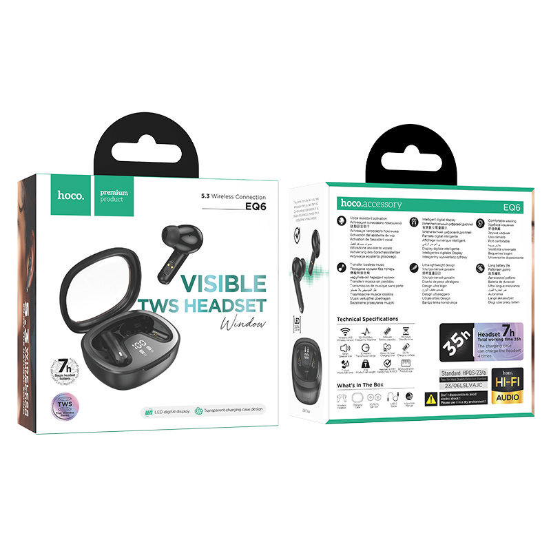 Наушники Bluetooth HOCO EQ6 Shadow TWS, черные