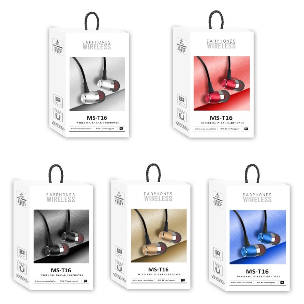Наушники вакуумные BLUETOOTH MS-T16 + microSD + FM красные