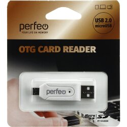 Card reader Perfeo SD/MMC+MicroSD+MS+M2 + adapter OTG (PF-VI-O004) белый