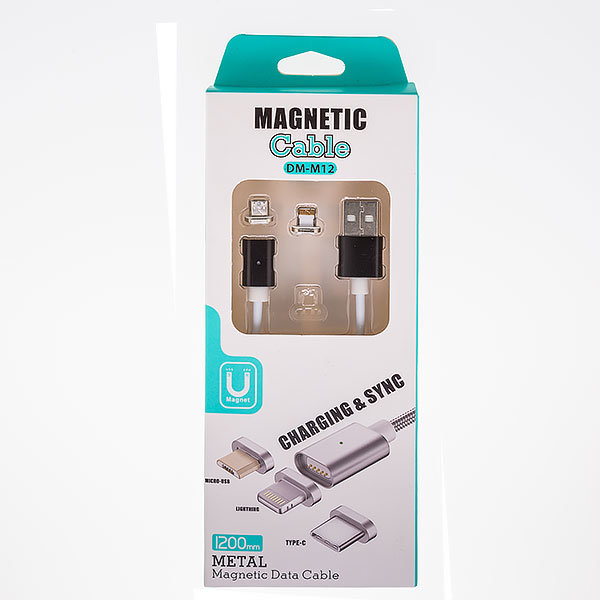 Кабель USB МАГНИТНЫЙ 2 в 1 DINAMI DM-M12 (MicroUSB - iPhone 5) 2A 1.2m бело-черный
