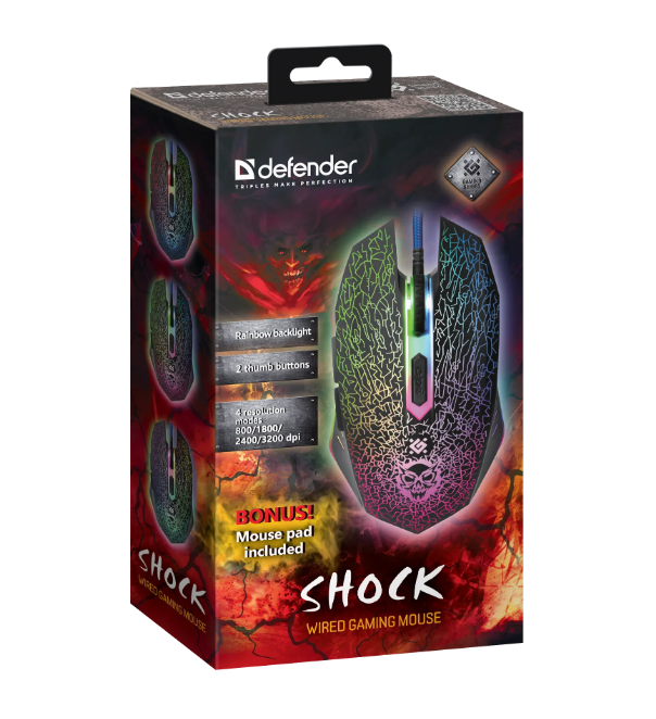 Мышь проводная Defender Shock GM-110L, игровая, черная
