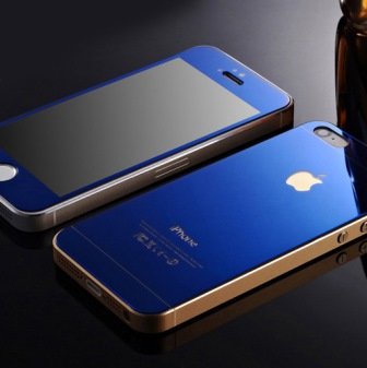 Стекло цветное защитное ЗЕРКАЛЬНОЕ на дисплей iPhone 7 на 2 стороны синее