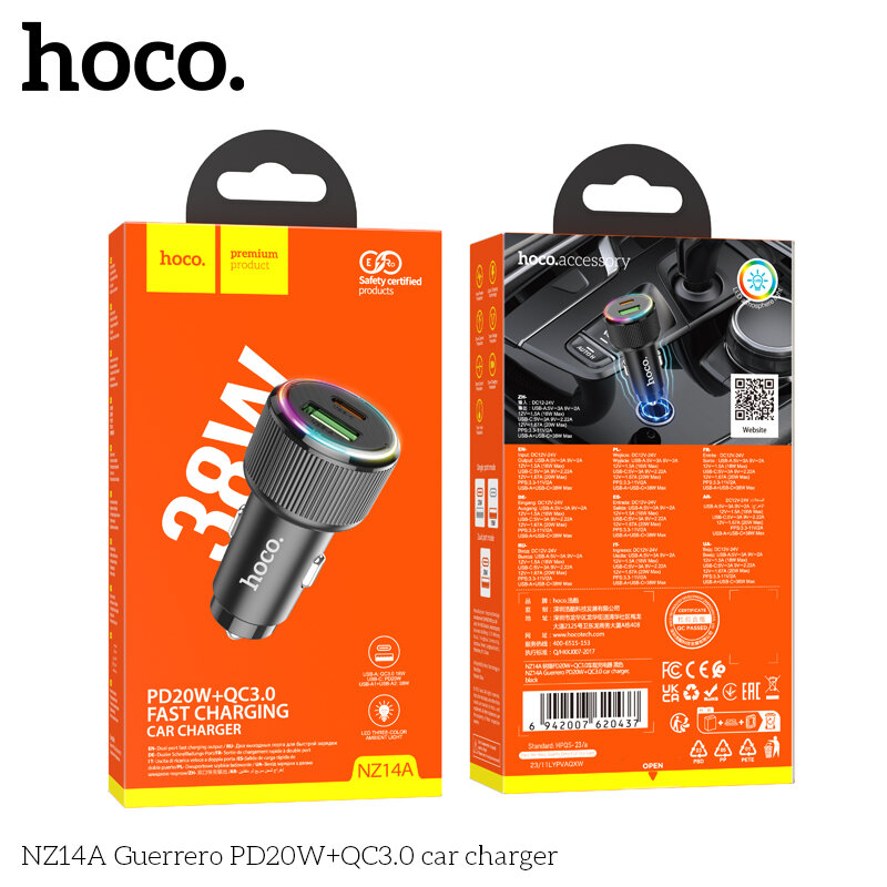 АЗУ HOCO NZ14A, 1*PD20W + 1*USB QC3.0, black