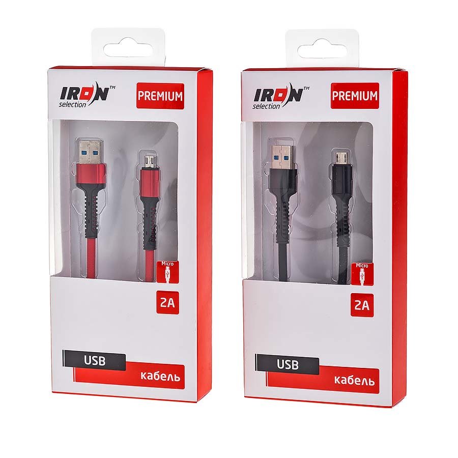 Кабель USB - MicroUSB Iron Selection PREMIUM ZT-10m 2A текстиль круглый красный