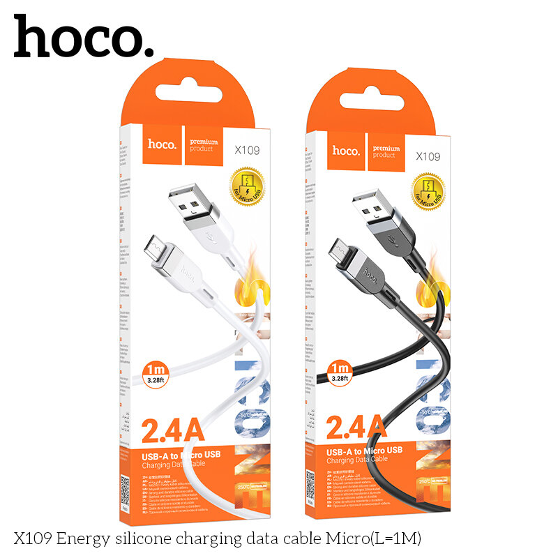 Кабель USB - MicroUSB HOCO X109 Energy Silicone 2.4A, 1 метр, черный