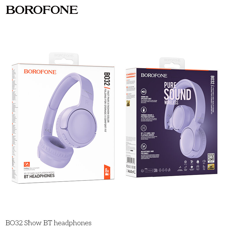Гарнитура Bluetooth  BOROFONE BO32 Show, полноразмерная, фиолетовая
